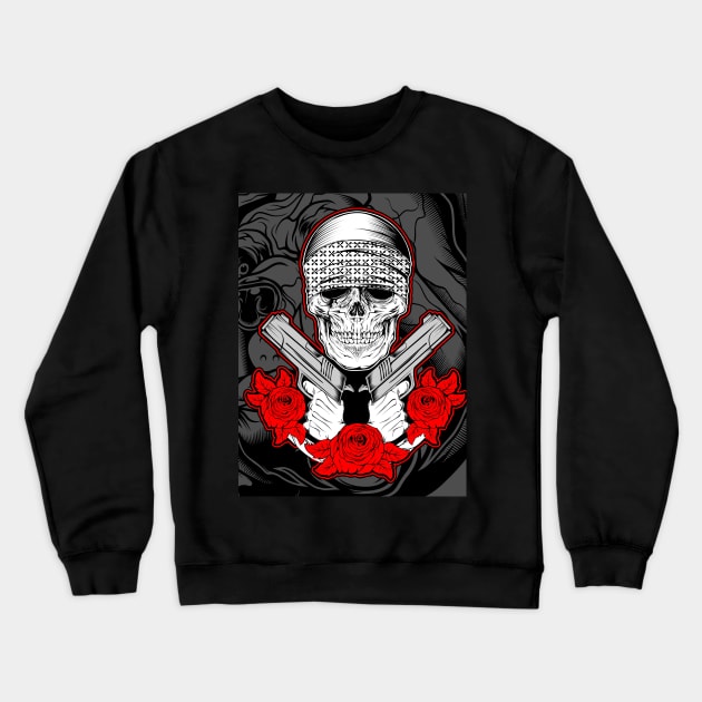 skull with red flowers and arms Crewneck Sweatshirt by Flower Queen